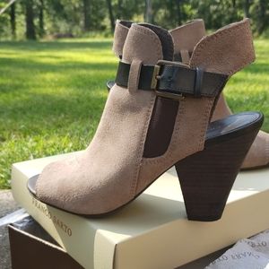 Taupe Suede Open Toe Bootie